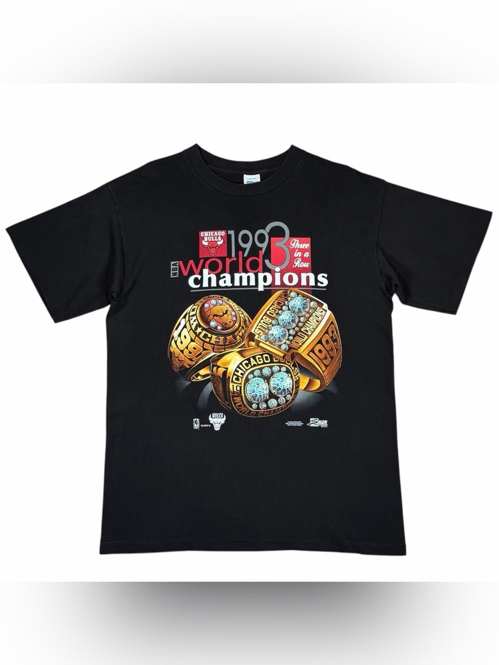 Vintage 90s Salem NBA Chicago Bulls 1993 Champions 3 Peat Black T Shirt Size XL